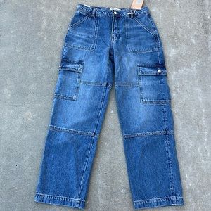 NWT Reformation Mckenna Mid Rise Slouch Cargo Jeans in Seneca